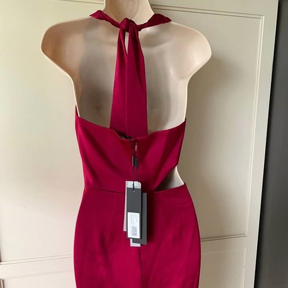 Halston Heritage Eve Halter Cut Out Satin Dress Wildberry - Picture 7 of 7